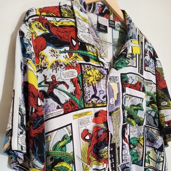 Marvel Spiderman Comic Strip short sleeve button down shirt Men's size XL - Picture 3 of 13